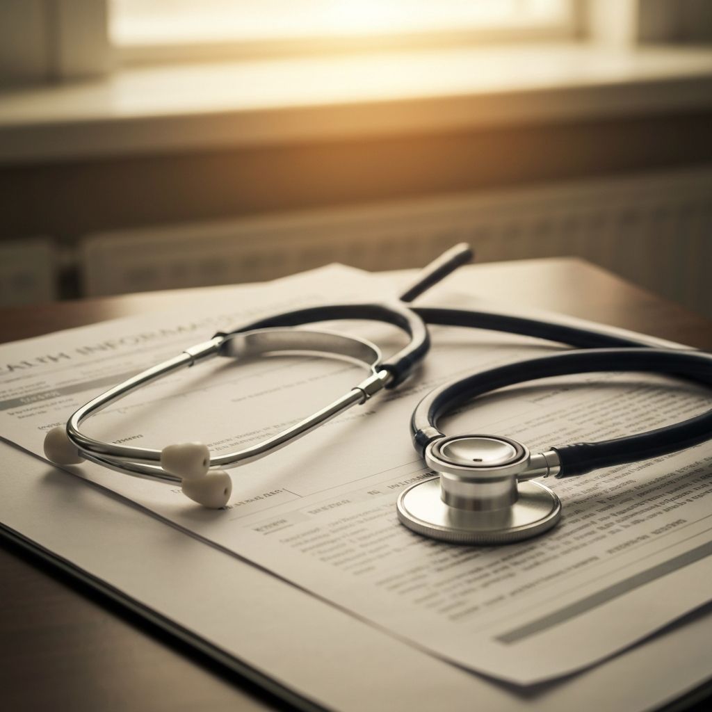 Health information and medical documentation with stethoscope, representing professional healthcare context